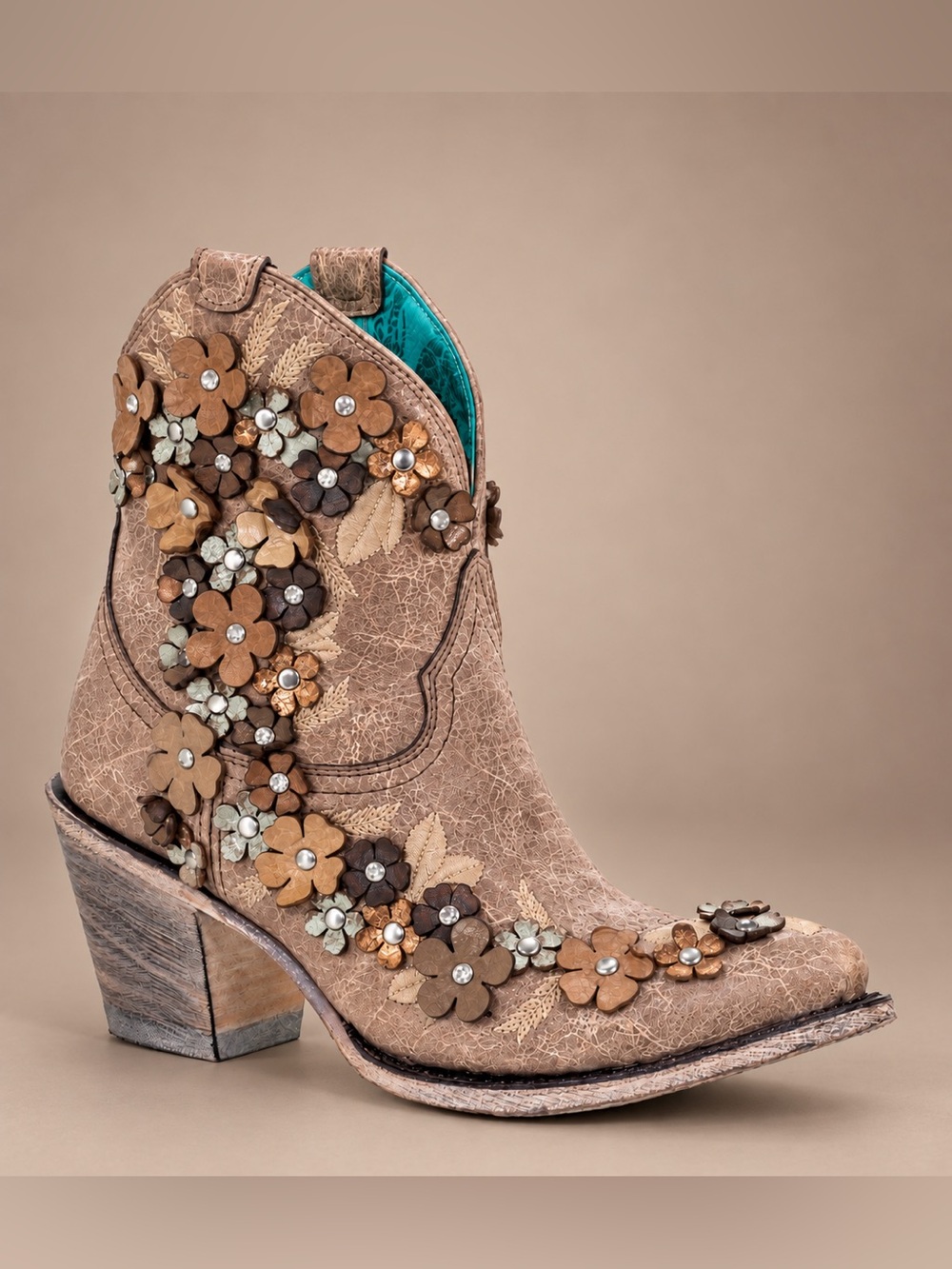 Corral Floral Appliqué Studded Western Boots Size 8 BNWT
